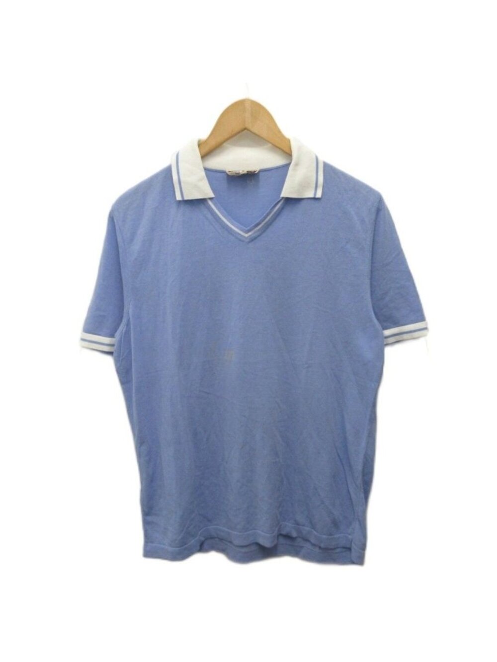 Hermes Polo Shirt Short Sleeve Top Neck Cotton Light Blue White M